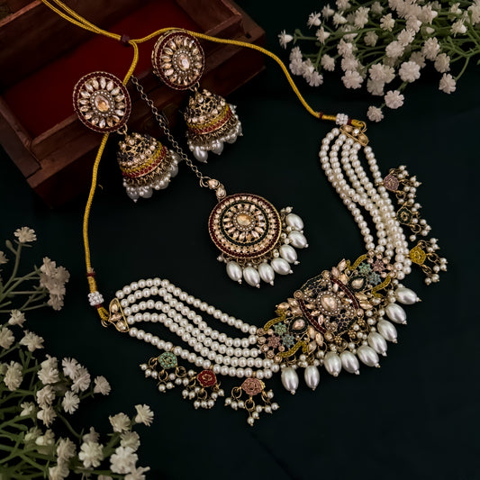 Zainab Jadau Reverse AD Necklace Set - Multi