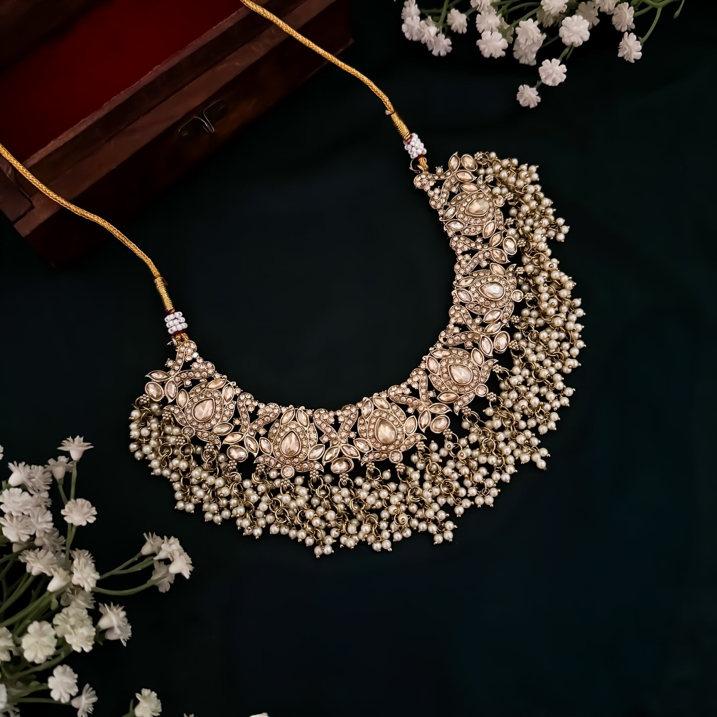 Rufaida Jadau Reverse AD Necklace Set - Golden