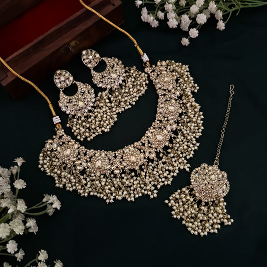 Rufaida Jadau Reverse AD Necklace Set - Golden