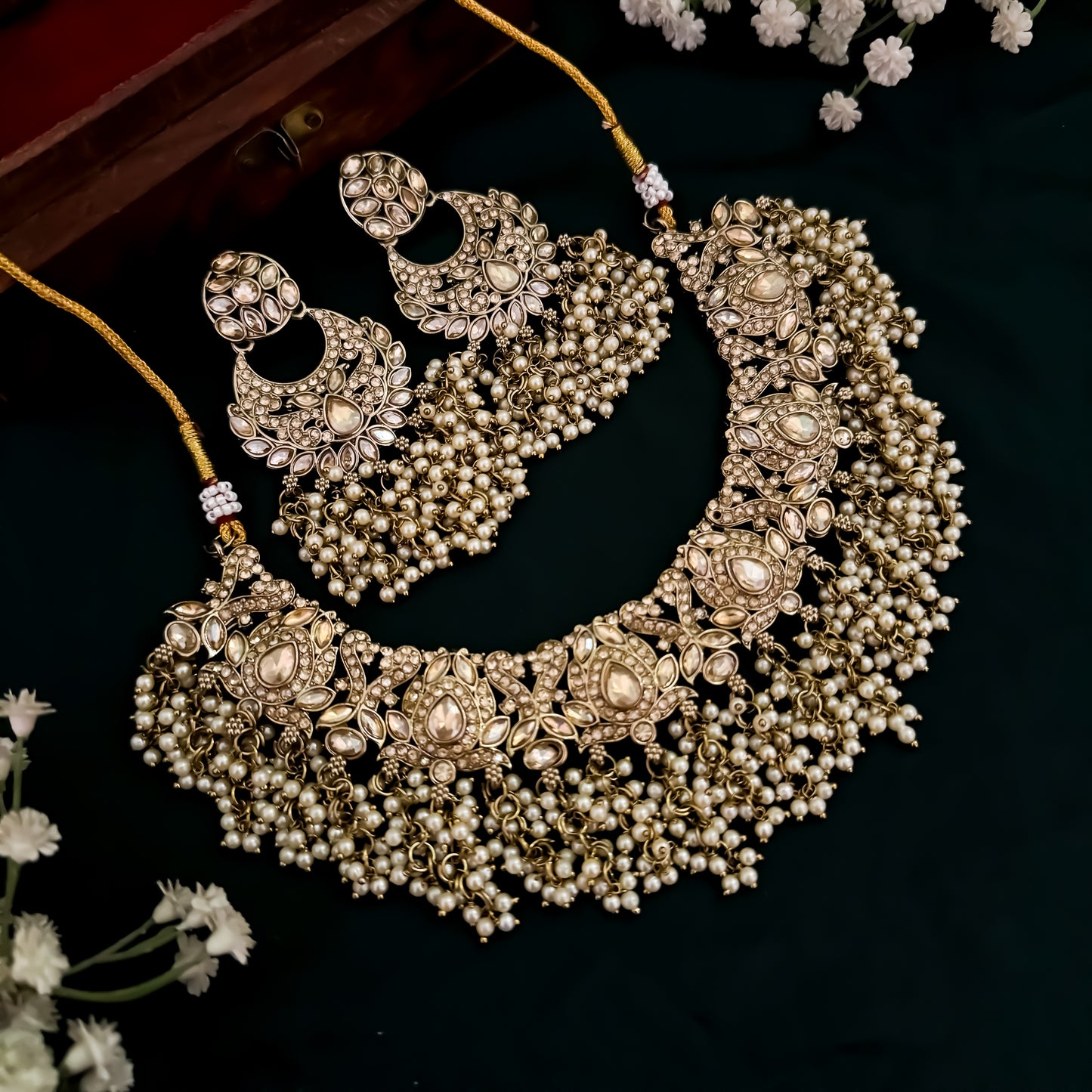 Rufaida Jadau Reverse AD Necklace Set - Golden