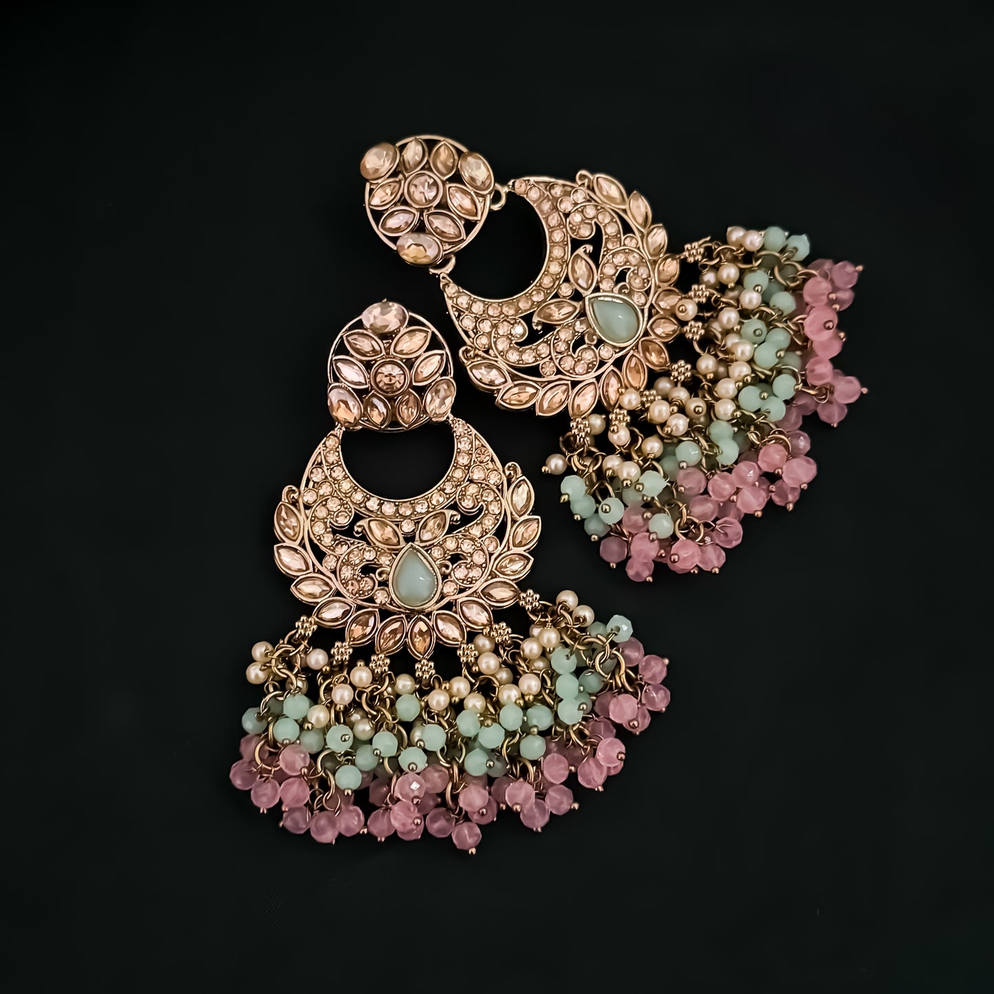 Rufaida Jadau Reverse AD Necklace Set - Pastel Pink & Green