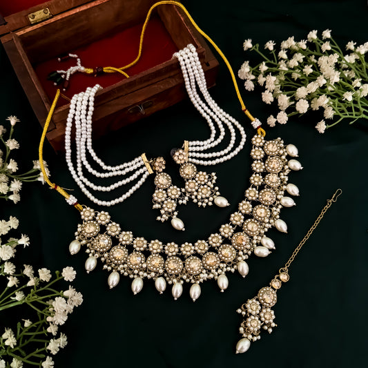 Adah Jadau Reverse AD Necklace Set - Golden