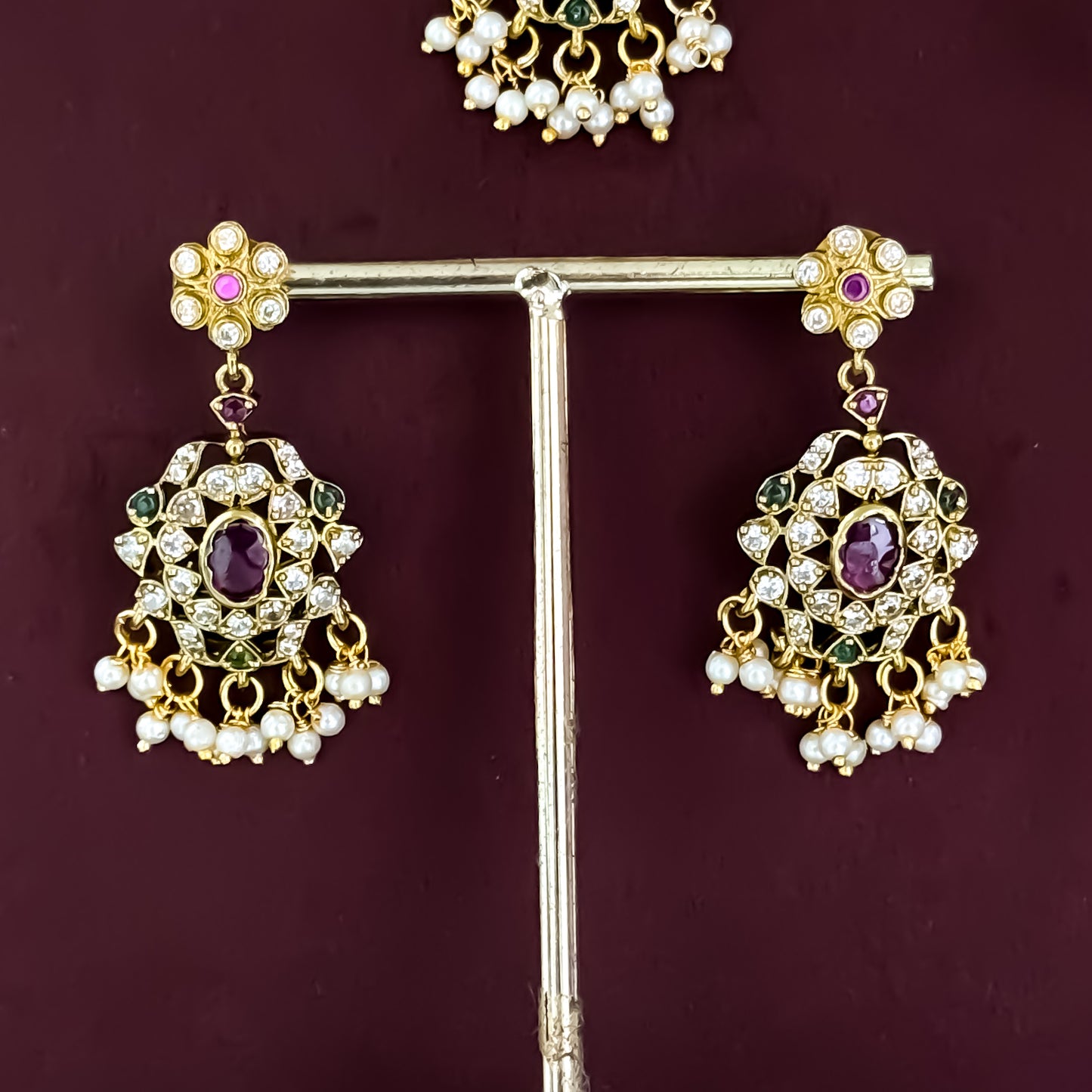 Kishangi Premium Kemp AD Choker Necklace Set - Pink & Green