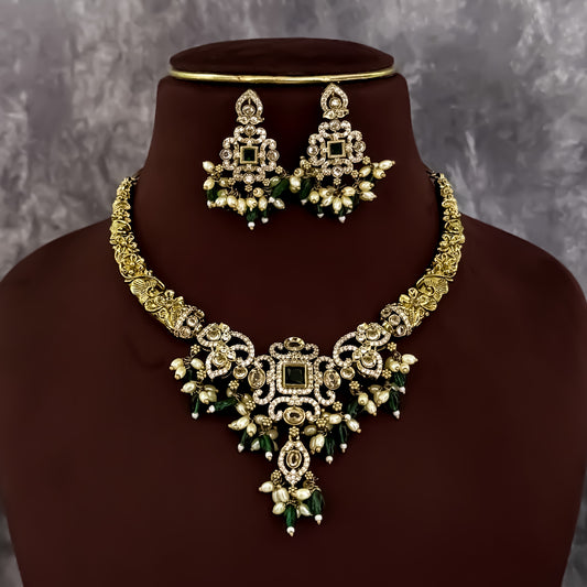 Keylin Victorian AD Hasli Necklace Set - Green