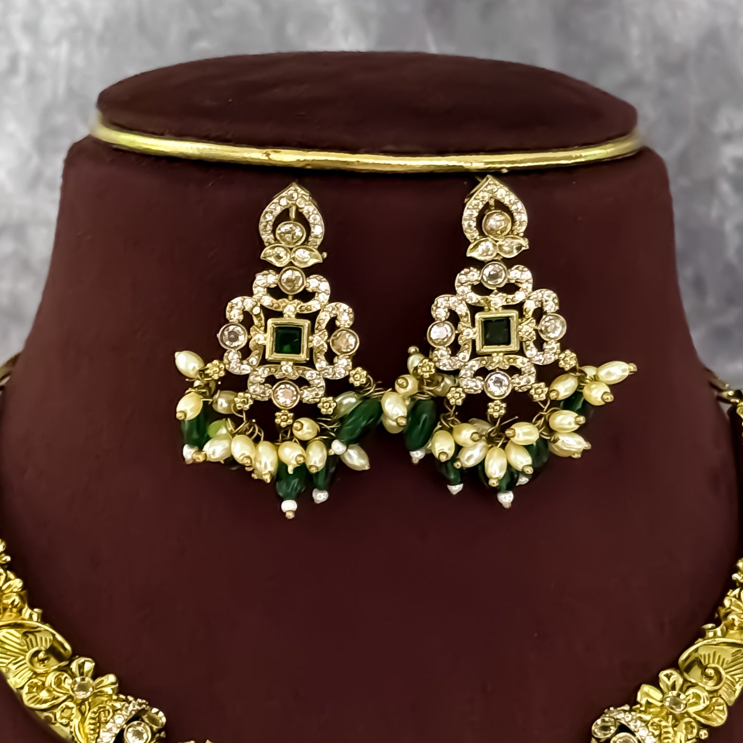 Keylin Victorian AD Hasli Necklace Set - Green