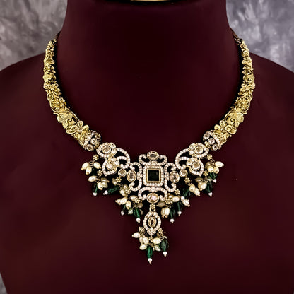 Keylin Victorian AD Hasli Necklace Set - Green
