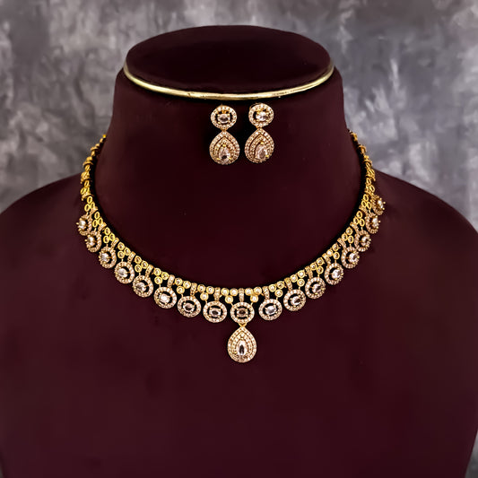 Sanjana Temple AD Choker Necklace Set - Golden