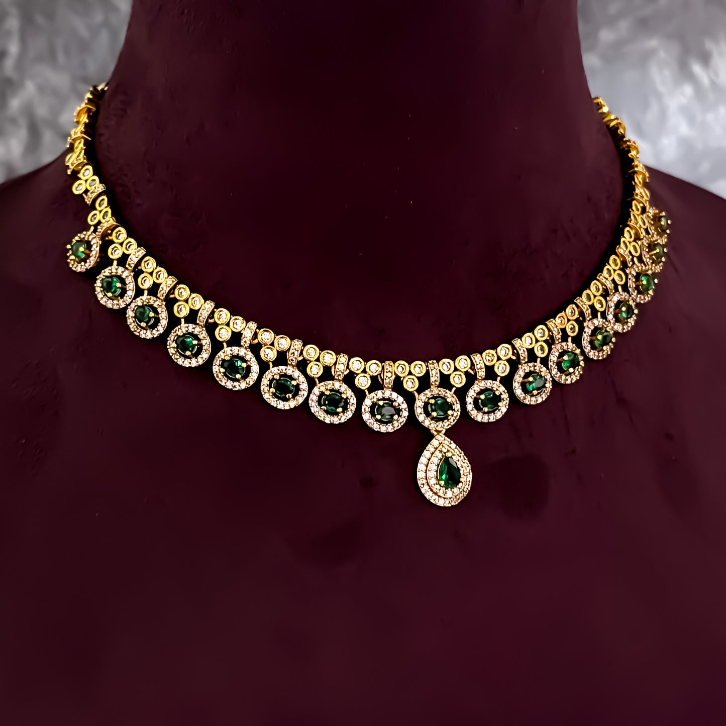 Sanjana Temple AD Choker Necklace Set - Green