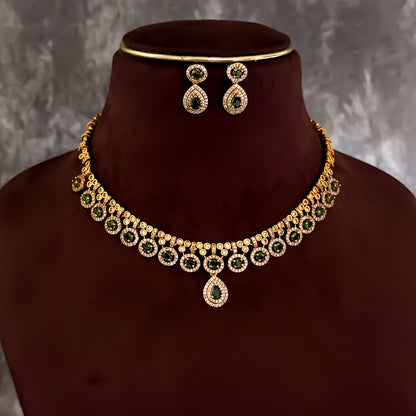 Sanjana Temple AD Choker Necklace Set - Green