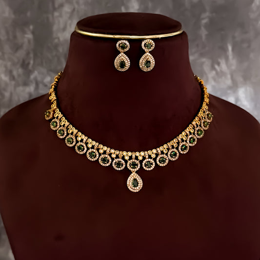 Sanjana Temple AD Choker Necklace Set - Green