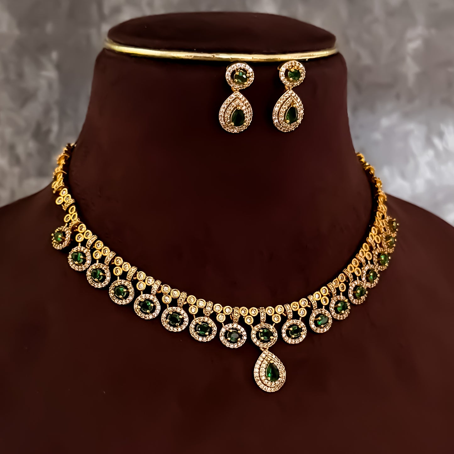 Sanjana Temple AD Choker Necklace Set - Green