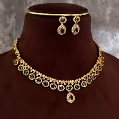 Sanjana Temple AD Choker Necklace Set - Green