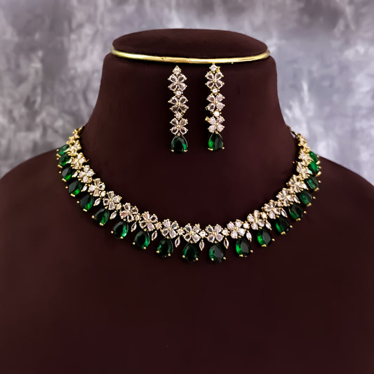 Samyukta Temple AD Choker Necklace Set - Green