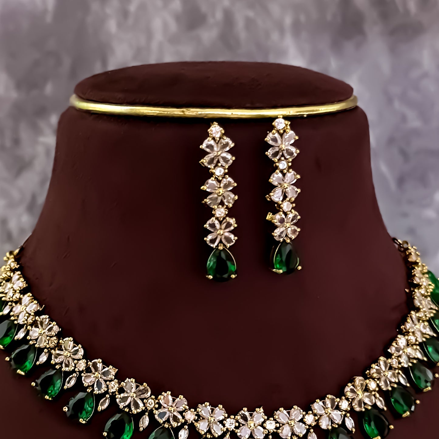 Samyukta Temple AD Choker Necklace Set - Green