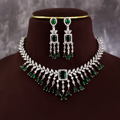 Nitara Silver AD Necklace Set - Green