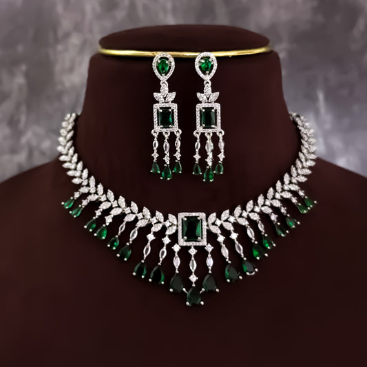 Nitara Silver AD Necklace Set - Green