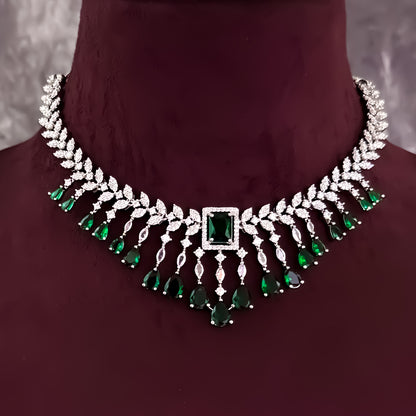 Nitara Silver AD Necklace Set - Green