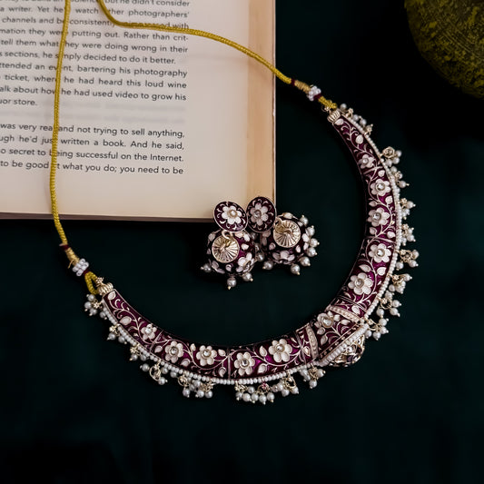 Drishti Meenakari Hasli Necklace Set - Purple