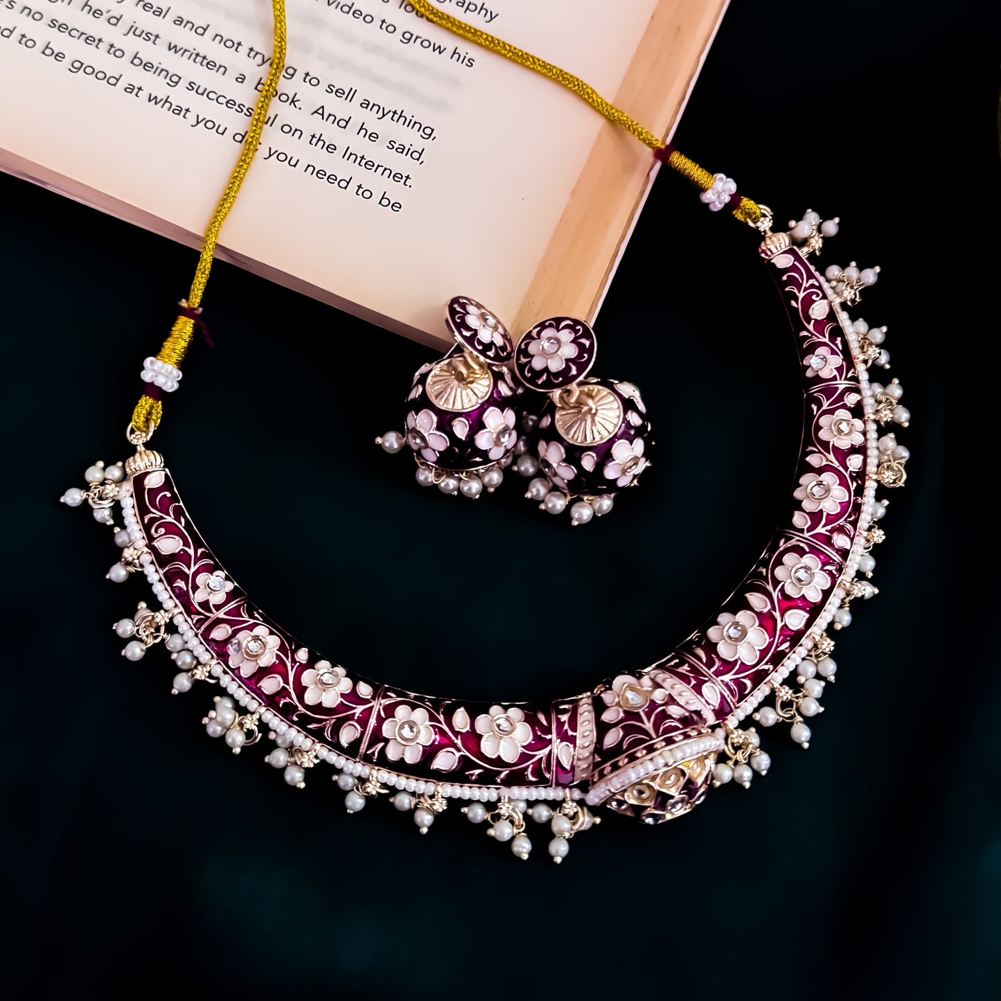 Drishti Meenakari Hasli Necklace Set - Purple
