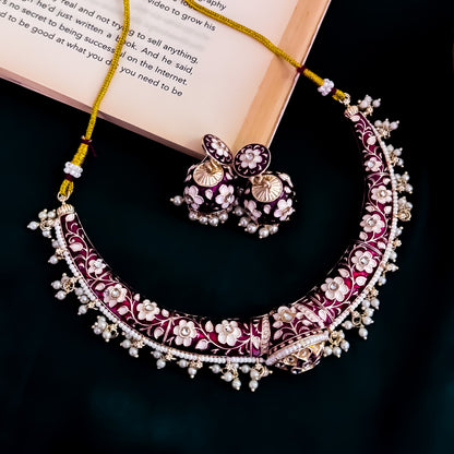 Drishti Meenakari Hasli Necklace Set - Purple