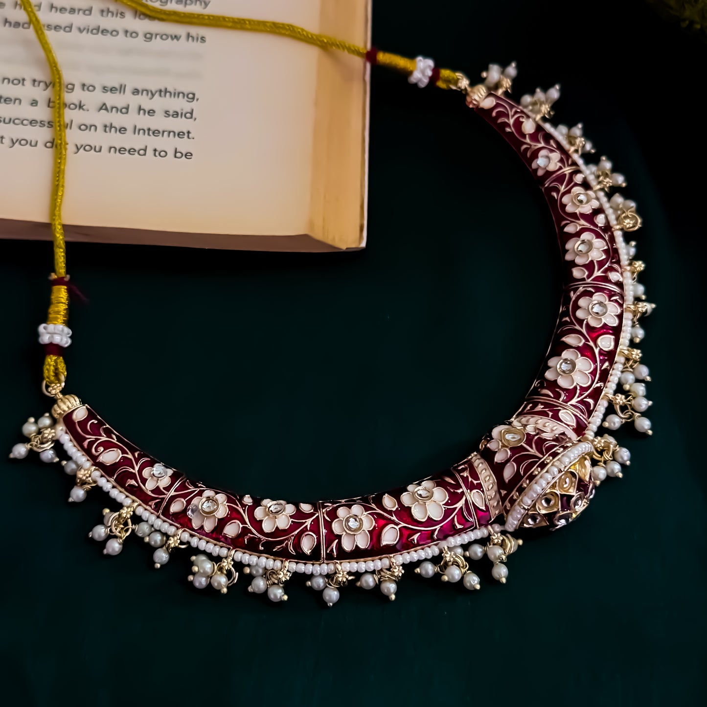 Drishti Meenakari Hasli Necklace Set - Maroon