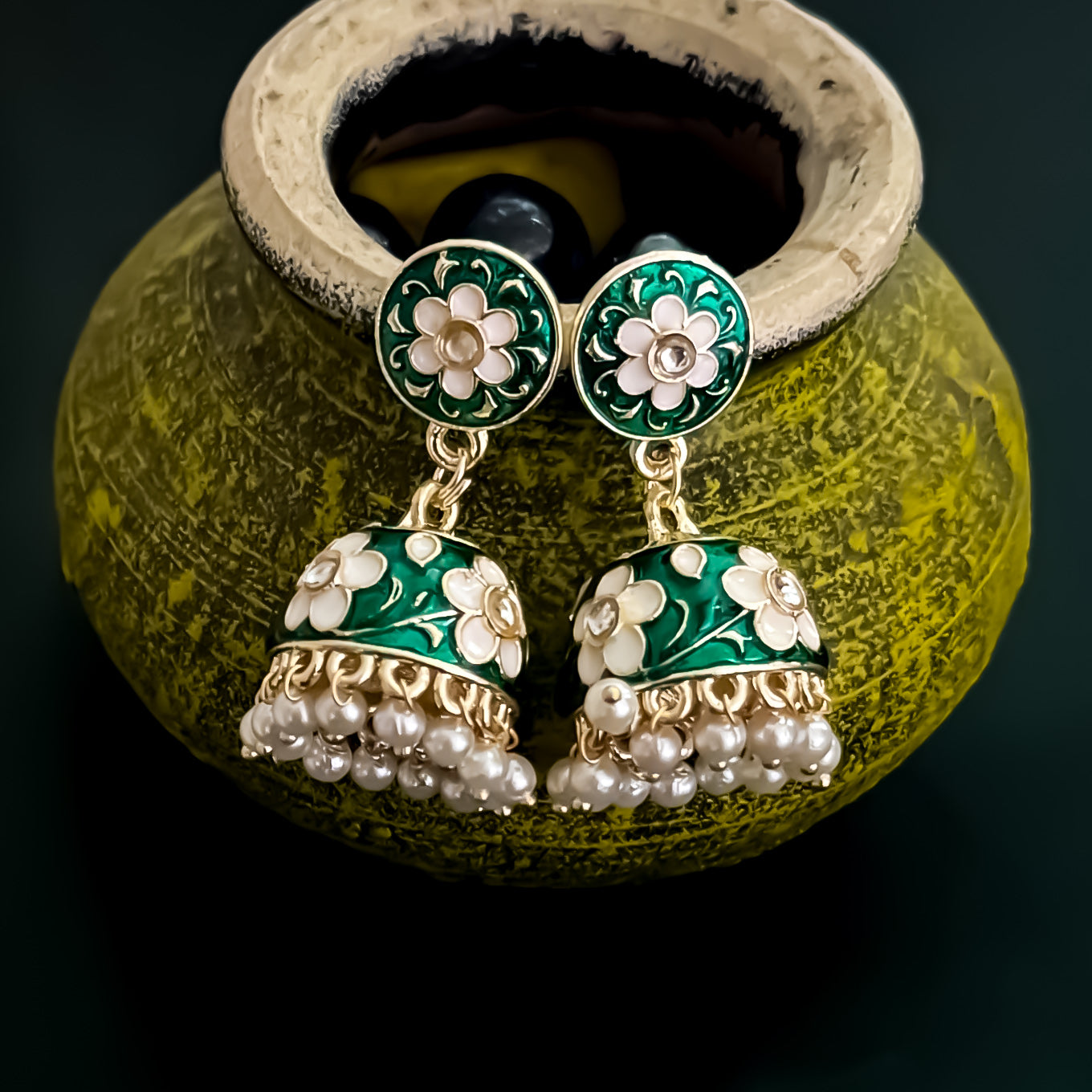 Drishti Meenakari Hasli Necklace Set - Green
