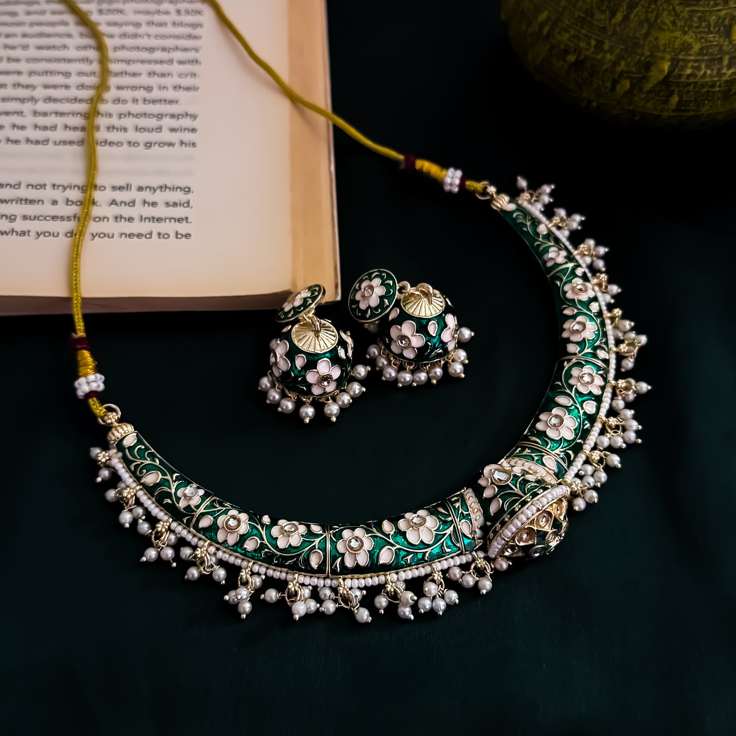 Drishti Meenakari Hasli Necklace Set - Green
