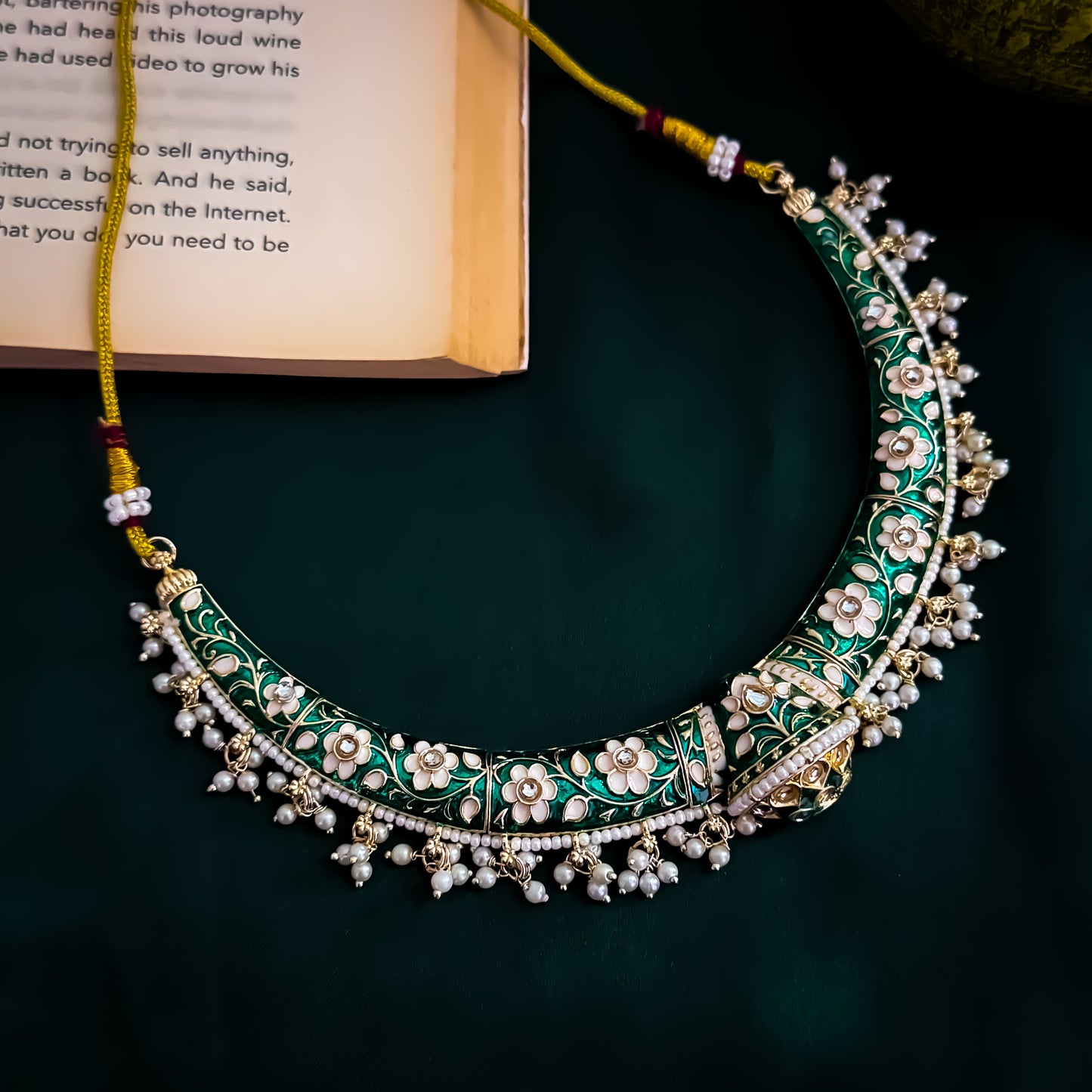 Drishti Meenakari Hasli Necklace Set - Green