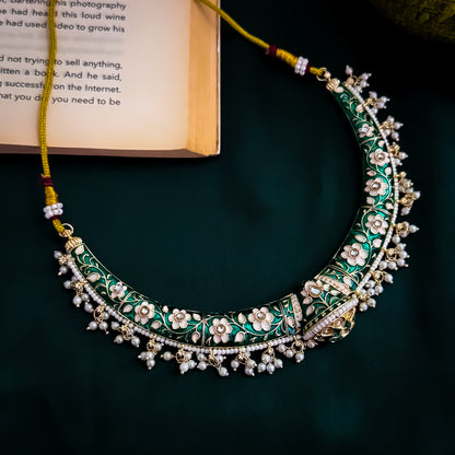 Drishti Meenakari Hasli Necklace Set - Green