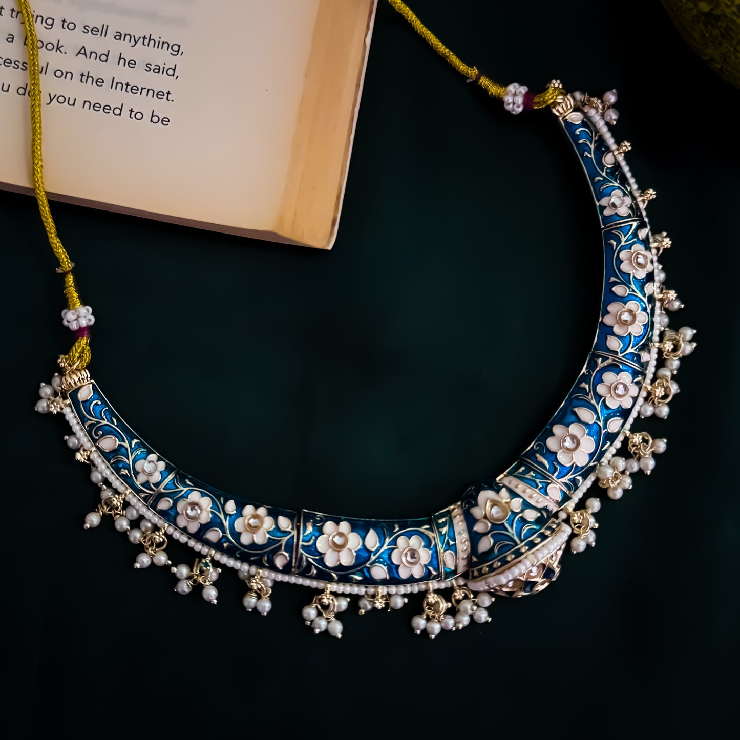 Drishti Meenakari Hasli Necklace Set - Peacock Blue
