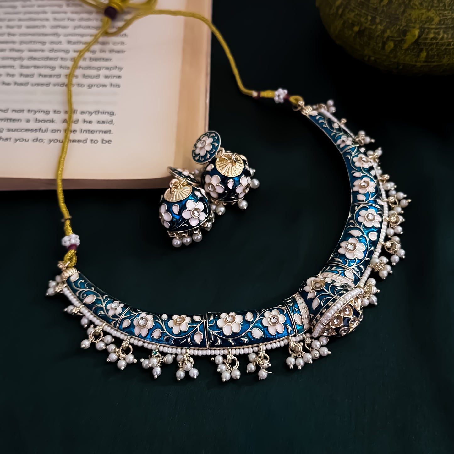Drishti Meenakari Hasli Necklace Set - Peacock Blue