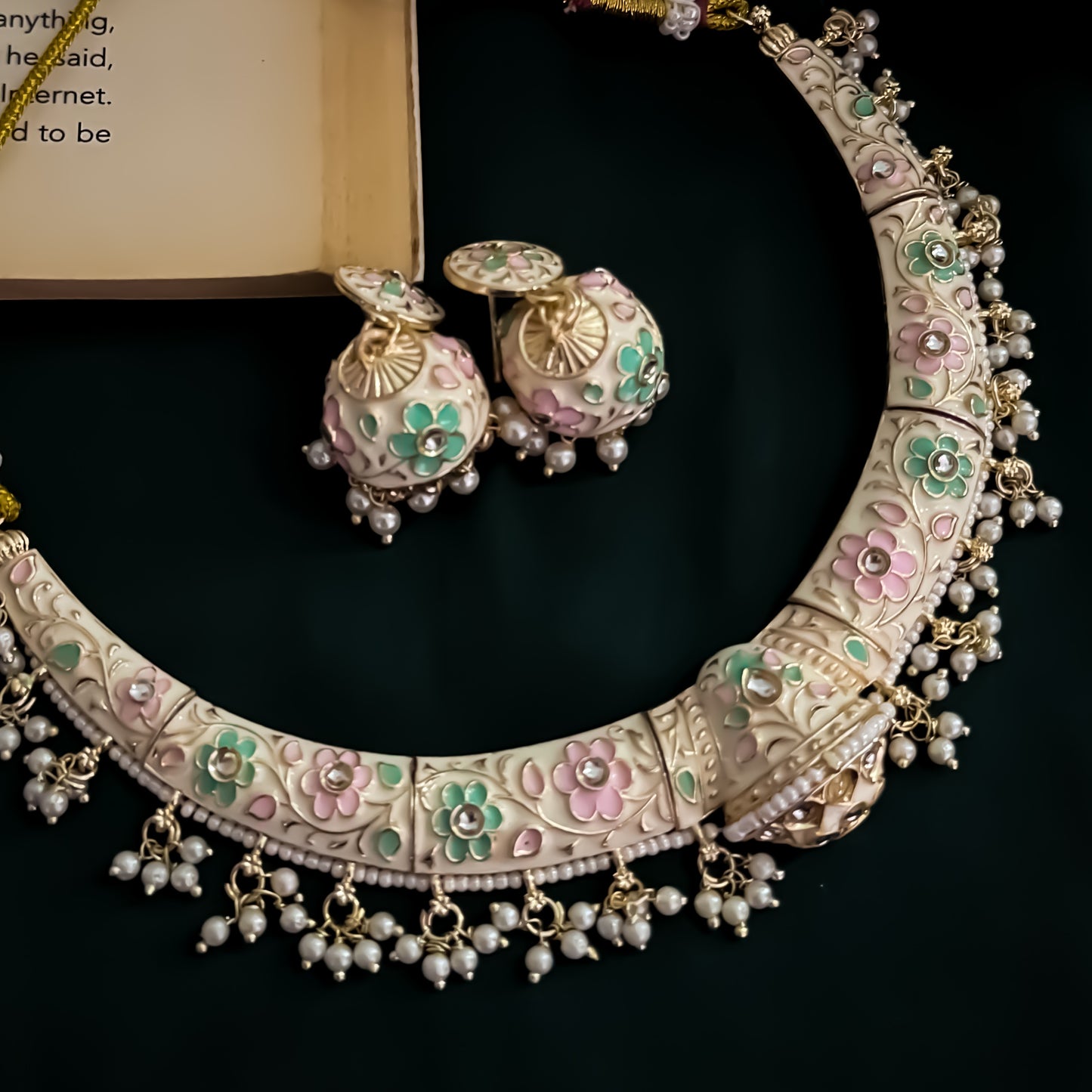 Drishti Meenakari Hasli Necklace Set - Ivory