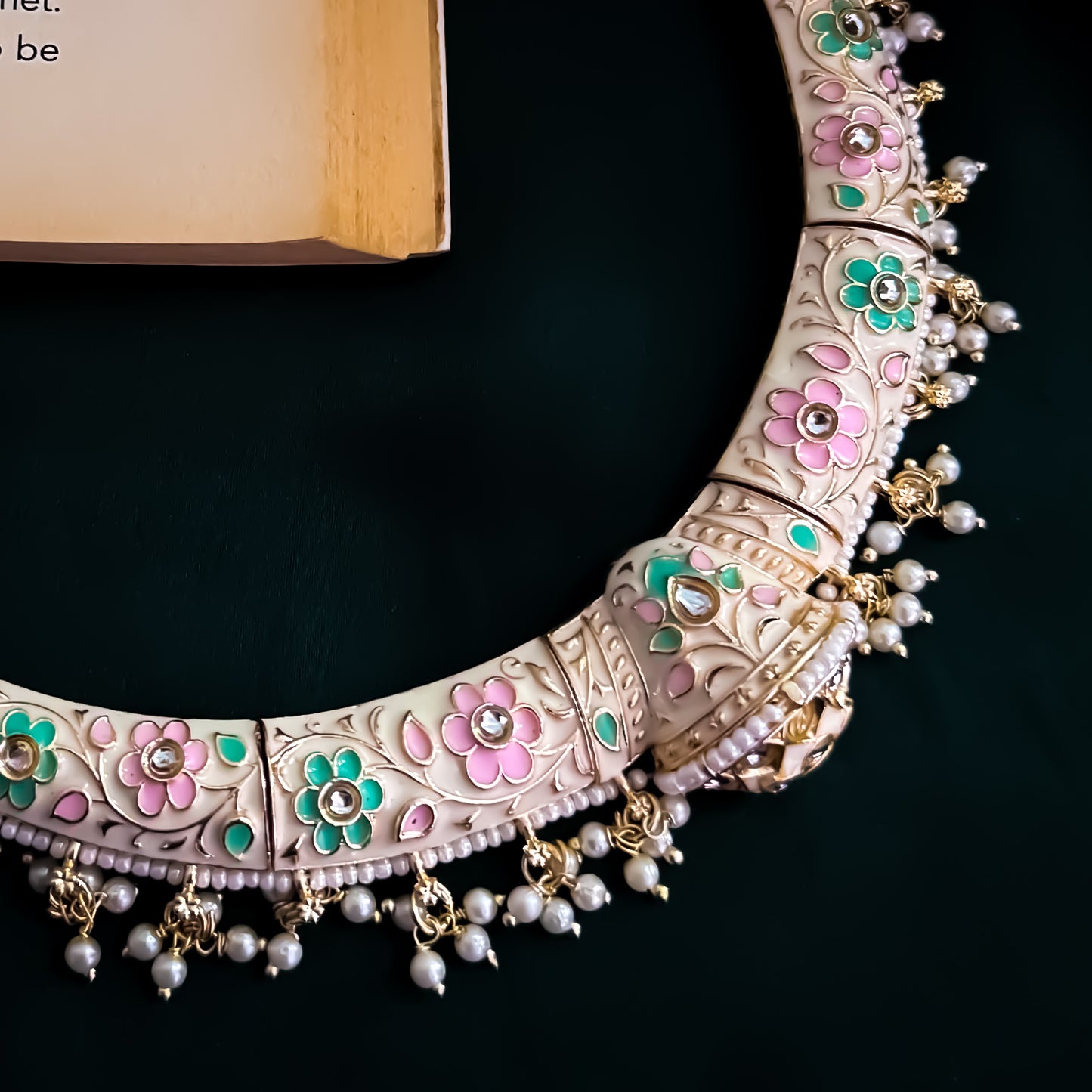 Drishti Meenakari Hasli Necklace Set - Ivory