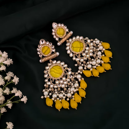 Shravani Pearl Chandbali Earrings - Yellow