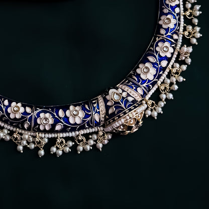 Drishti Meenakari Hasli Necklace Set - Blue