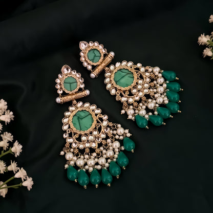 Shravani Pearl Chandbali Earrings - Green