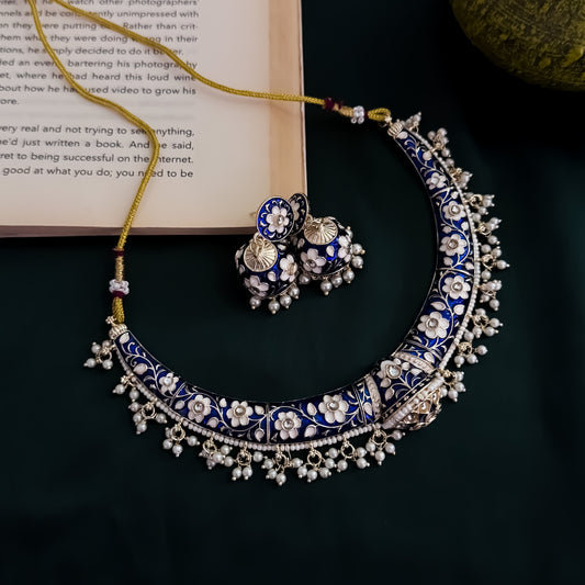 Drishti Meenakari Hasli Necklace Set - Blue