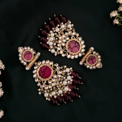 Shravani Pearl Chandbali Earrings - Wine