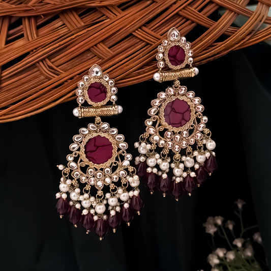 Shravani Pearl Chandbali Earrings - Wine