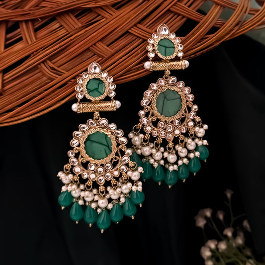Shravani Pearl Chandbali Earrings - Green
