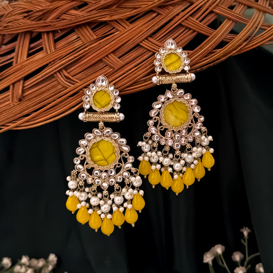 Shravani Pearl Chandbali Earrings - Yellow