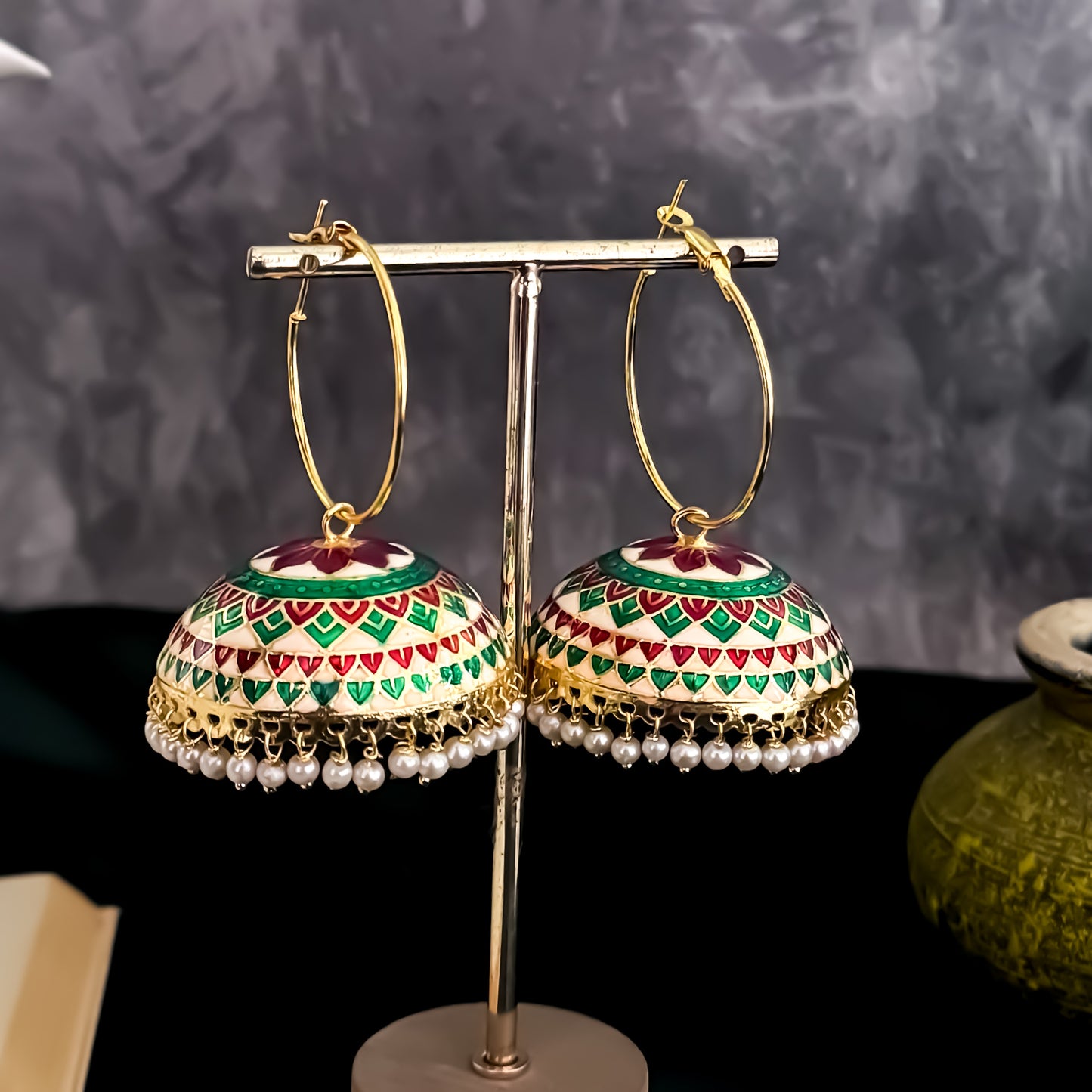 Light Weight Meenakari Bali Jhumka Earrings
