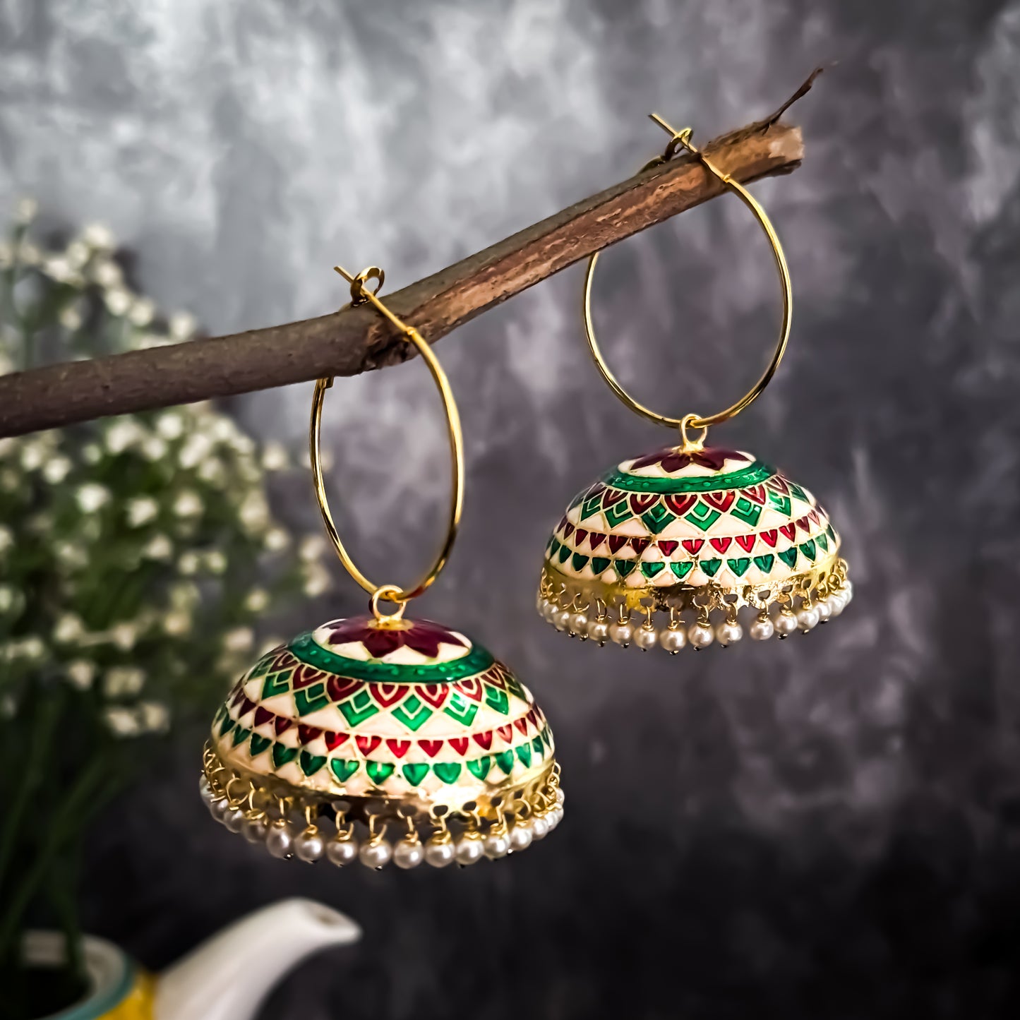 Light Weight Meenakari Bali Jhumka Earrings