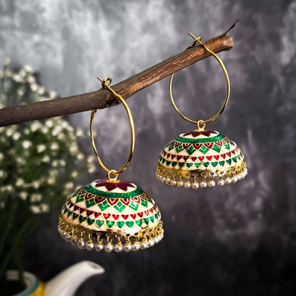 Light Weight Meenakari Bali Jhumka Earrings