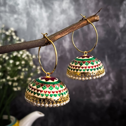 Light Weight Meenakari Bali Jhumka Earrings