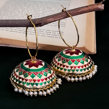 Light Weight Meenakari Bali Jhumka Earrings