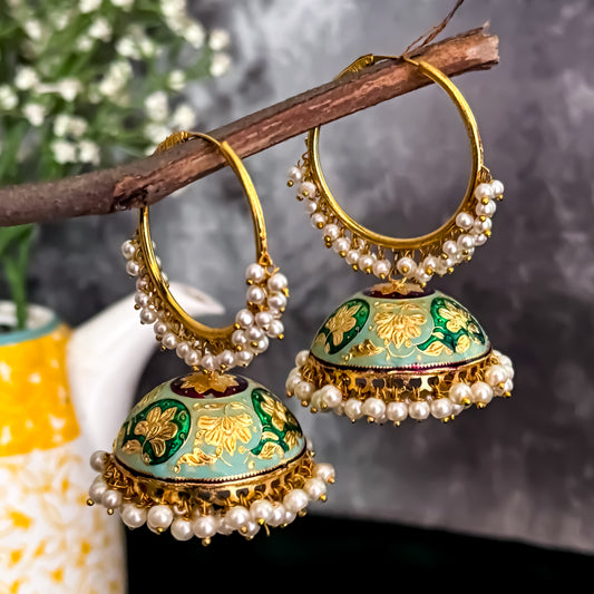 Keerthi Light Weight Meenakari Bali Jhumka Earrings