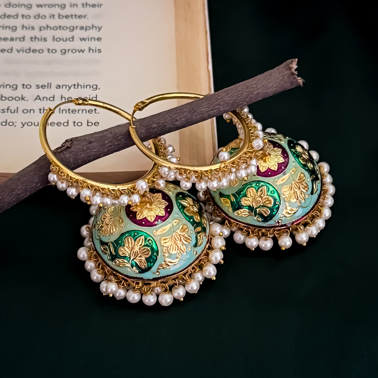 Keerthi Light Weight Meenakari Bali Jhumka Earrings