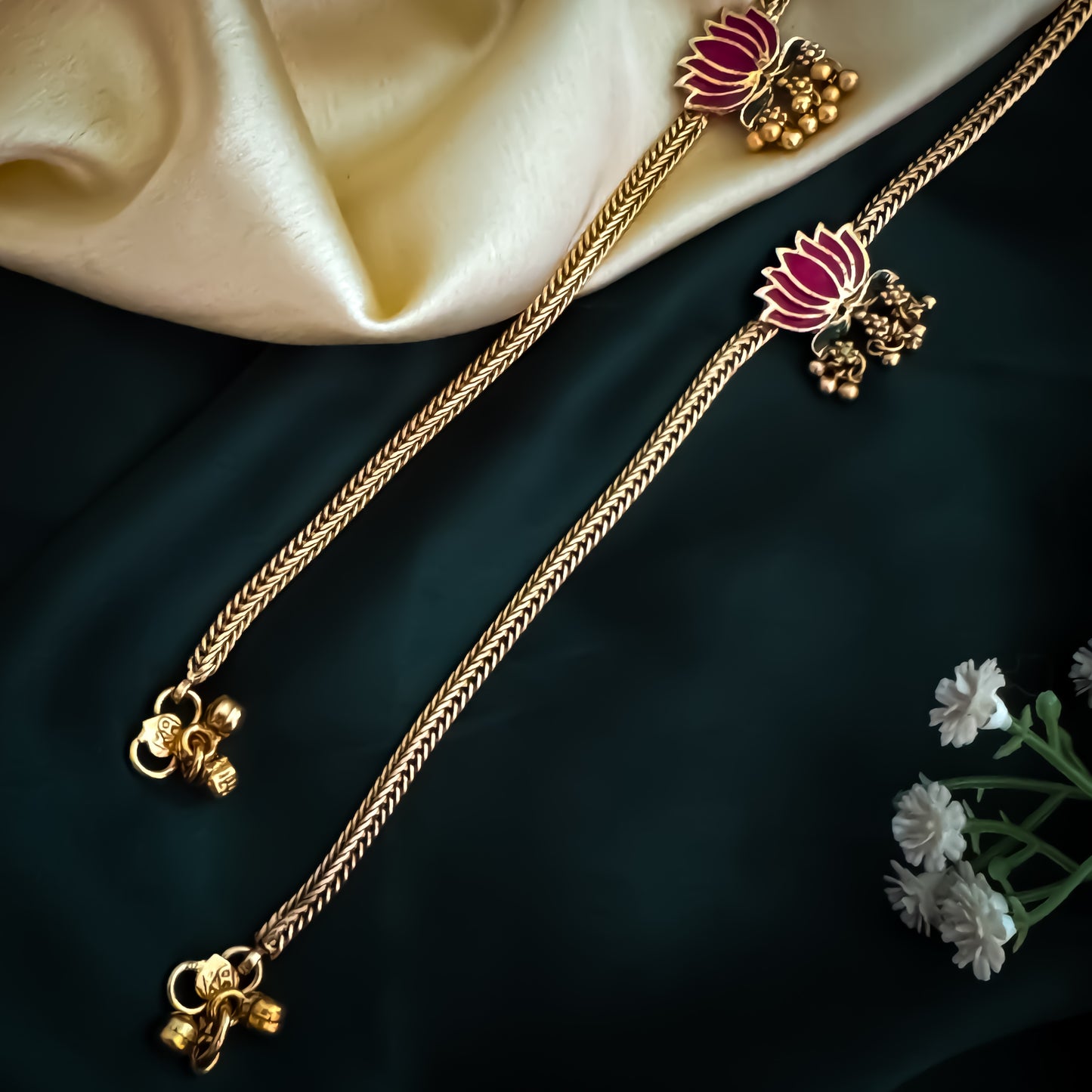 Lotus Padmini Floral Temple Anklet - Pink