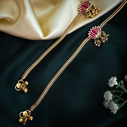 Lotus Padmini Floral Temple Anklet - Pink